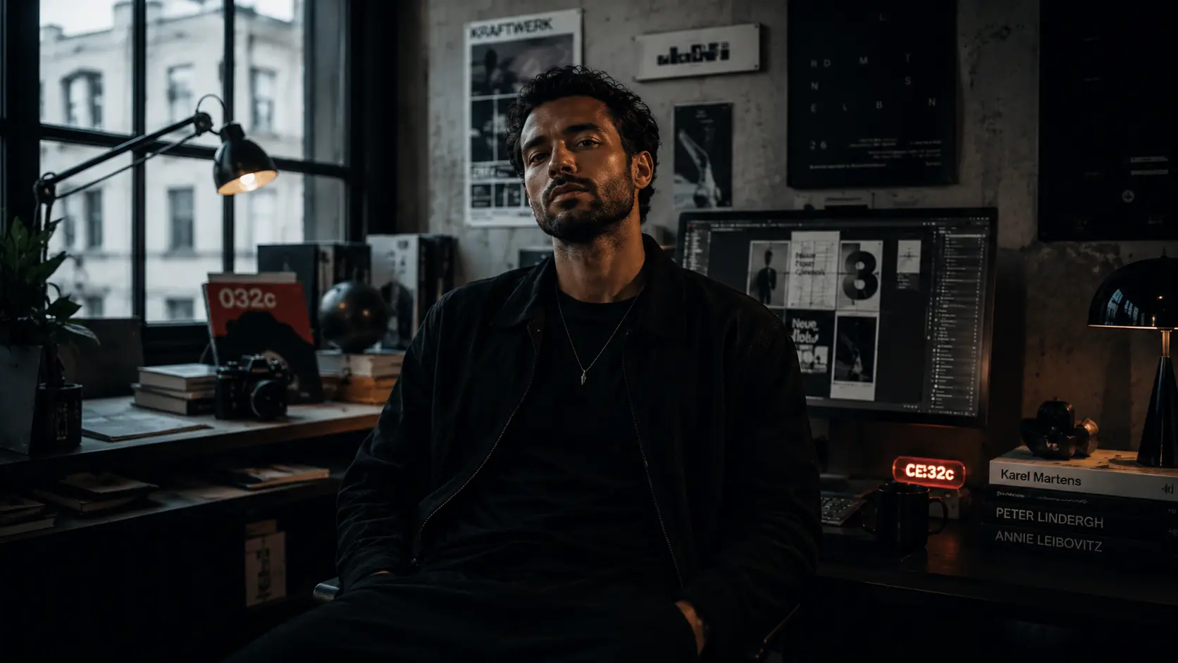 Ethan Clarke dans un atelier créatif sombre à Berlin