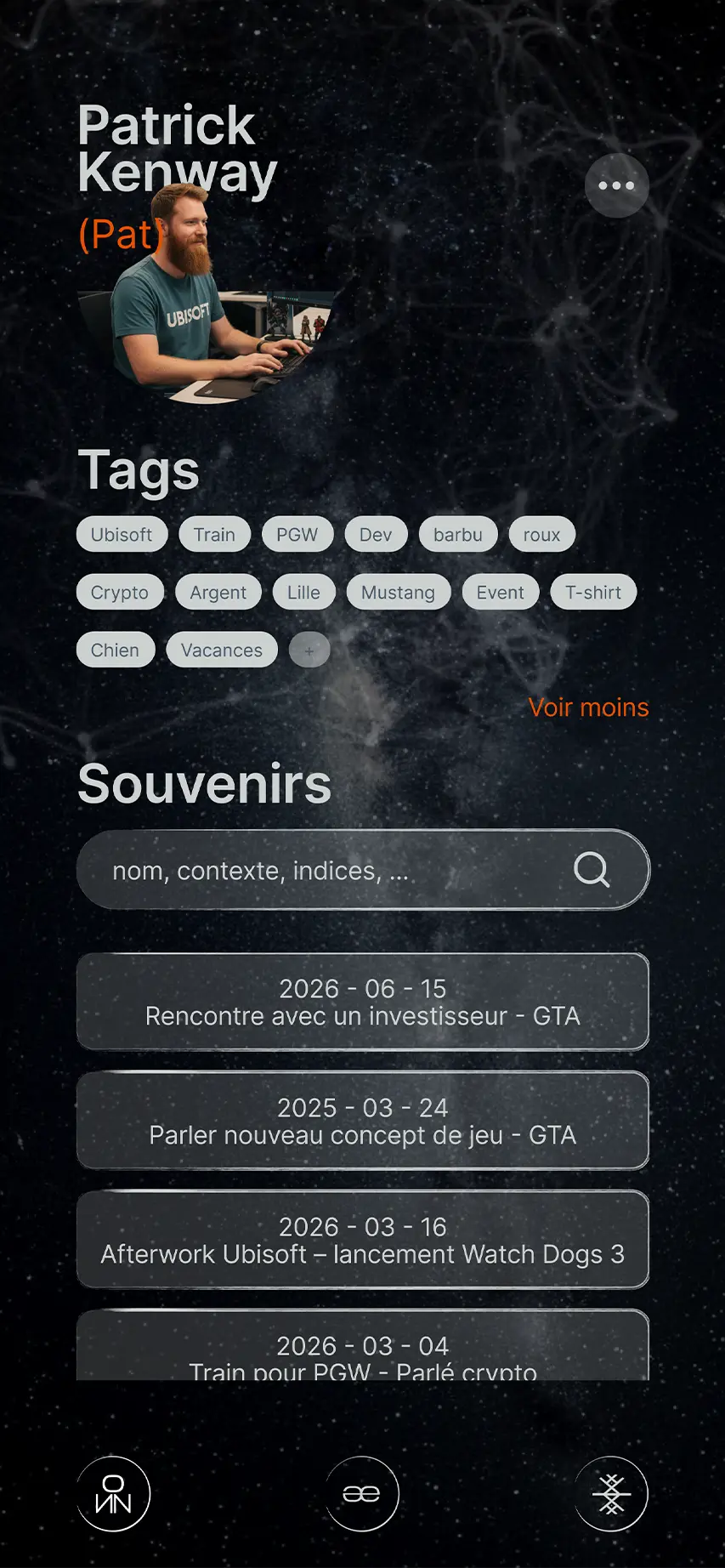 Fiche personne Ækoz détaillée avec souvenirs associés